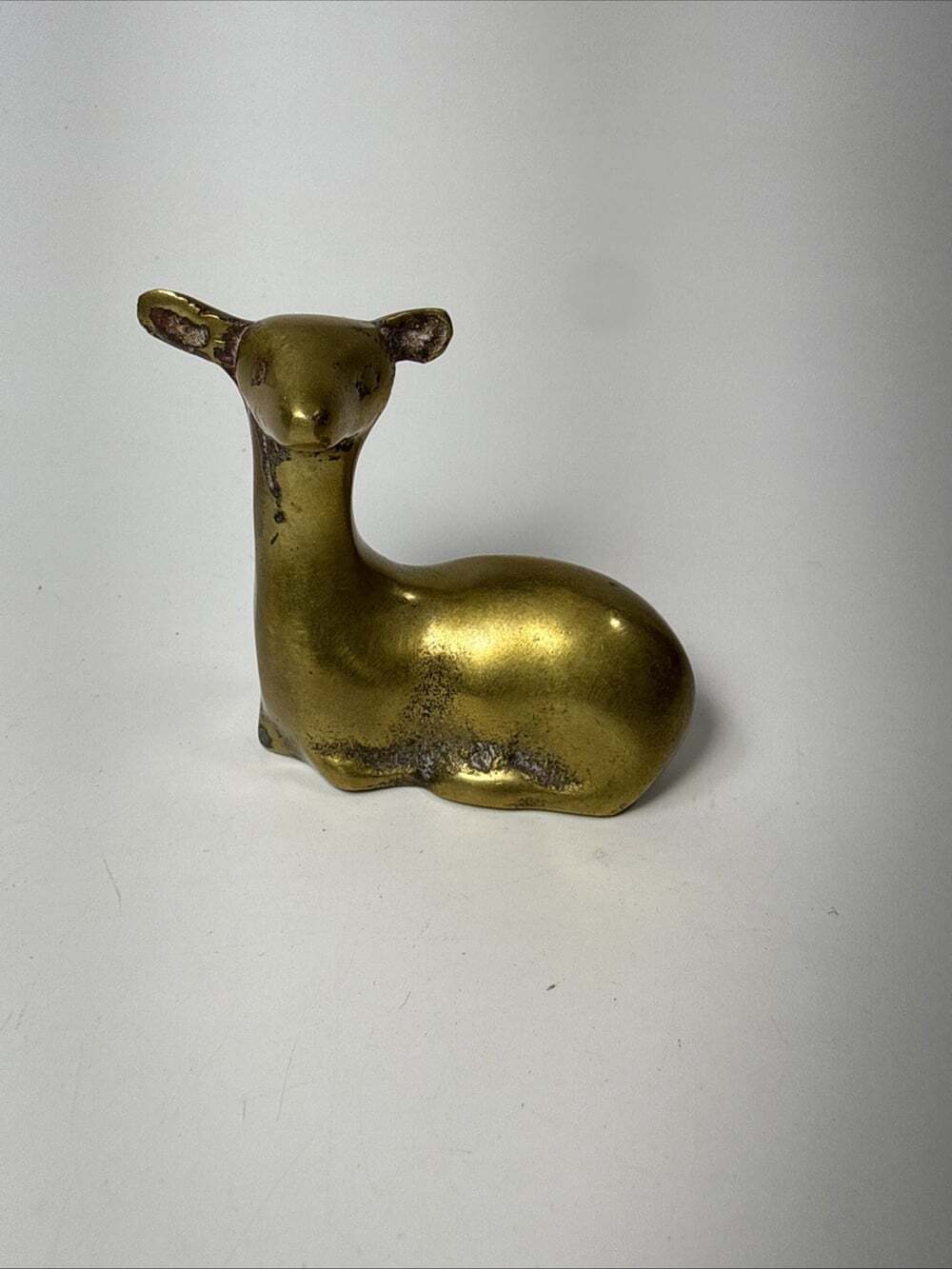 Vintage MCM Brass Sitting Deer Doe Statue Figurine